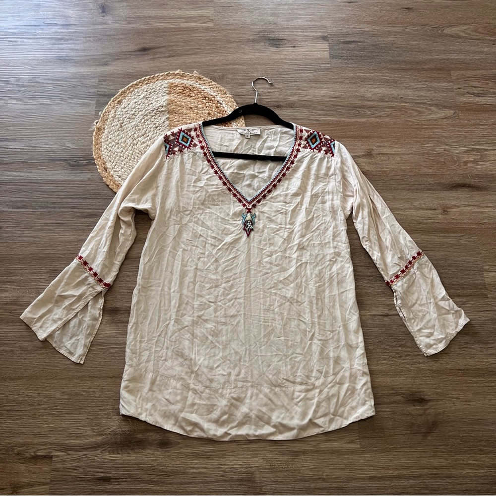 R CINCO RANCH Western Embroidered Design Womens Top
